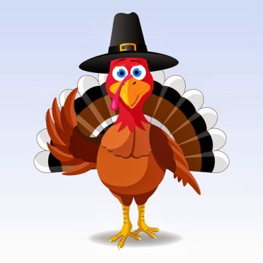 animated turkey with a pilgrim style hat