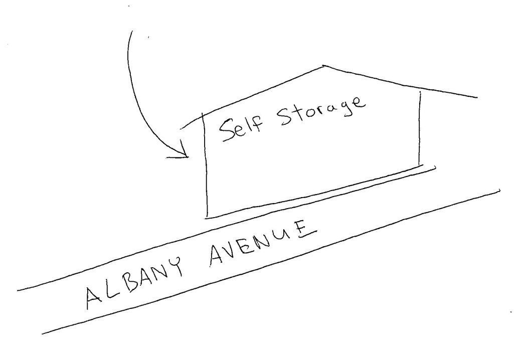  poorly drawn image of the Safeguard Self Storage facility on Albany Avenue