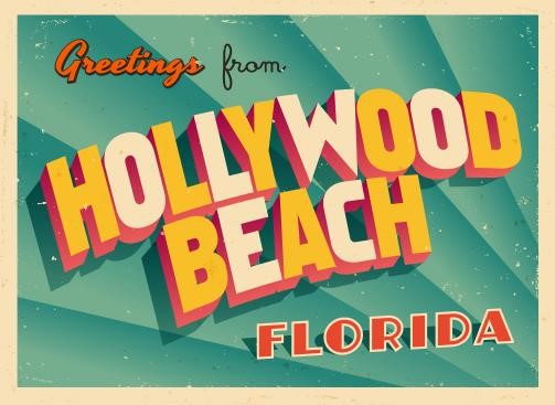 An illustration of a Hollywood, FL, postcard.