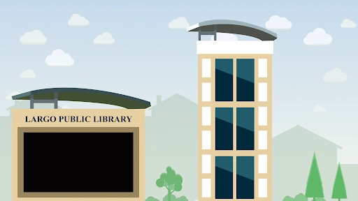 A cartoon of the Largo Public Library.